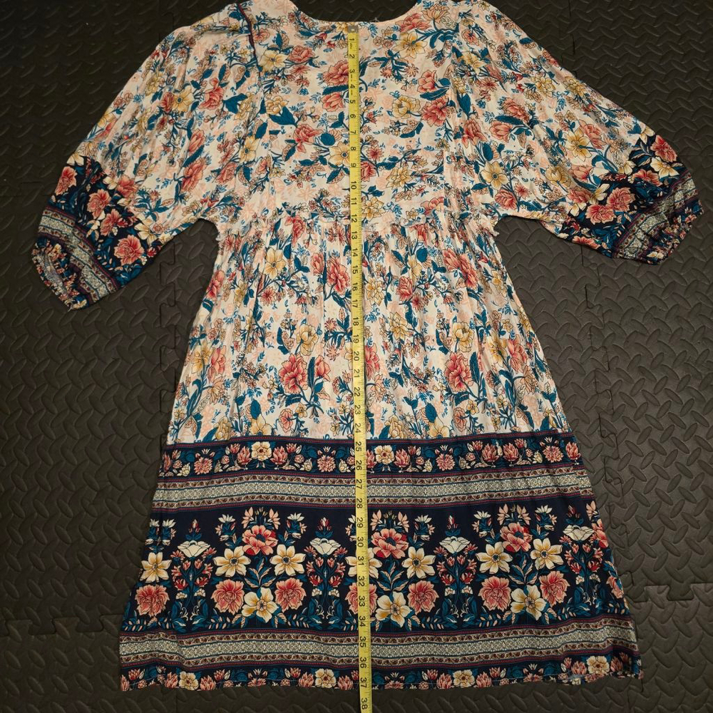 Women's ott White Blue Floral V-Neck Mini Dress Size S - Picture 6 of 6